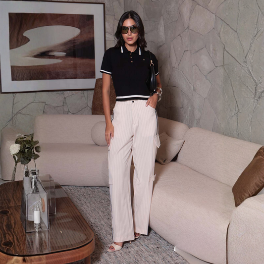 CALÇA FEMININA PANTALONA SALMÃO COM PRETO