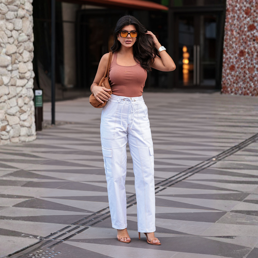 CALCA FEMININA CARGO OFF WHITE
